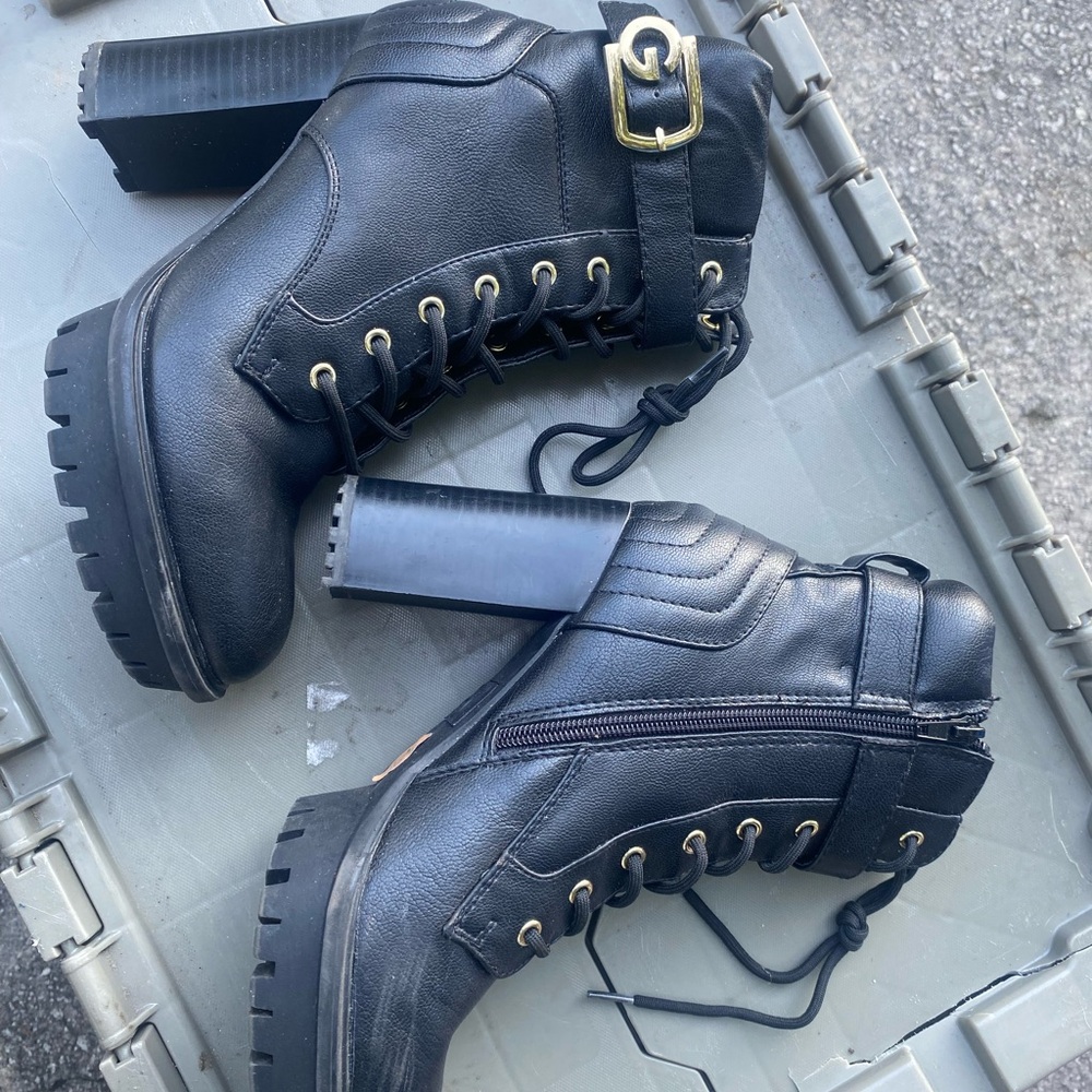 G by Guess Black Lace Up Boots Rugged Design